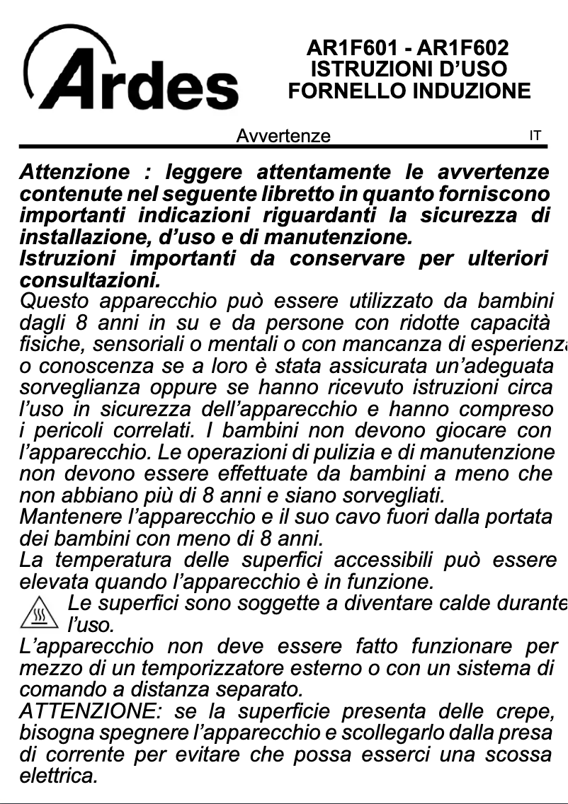 Image de la première page du manuel de l'appareil AR1F601