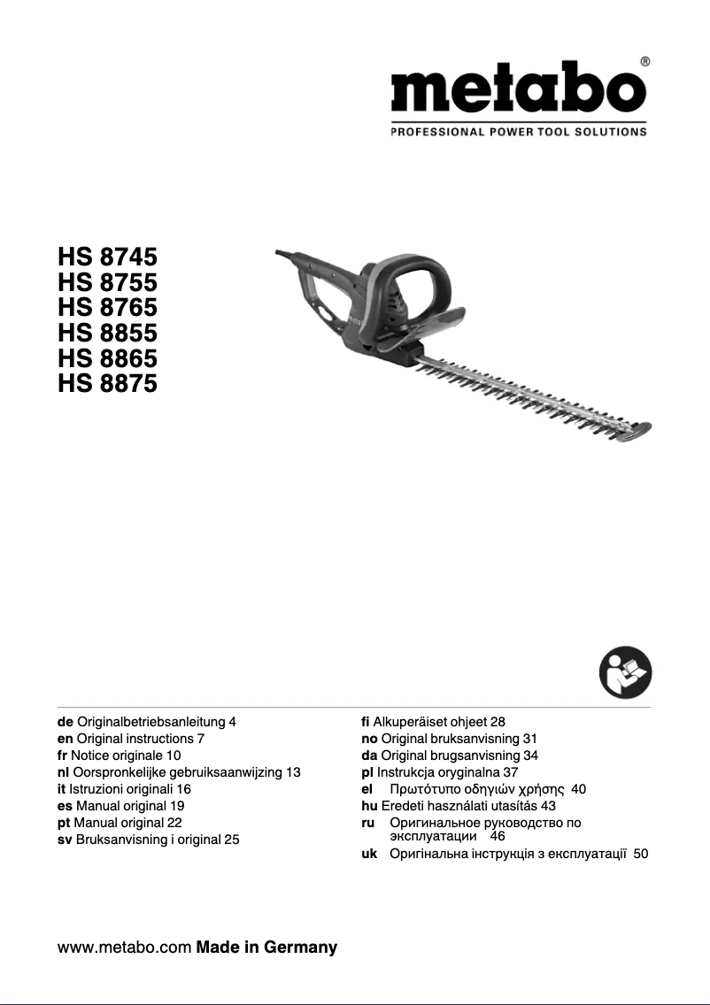 Page n°1 - Manuel utilisateur Metabo HS 8855