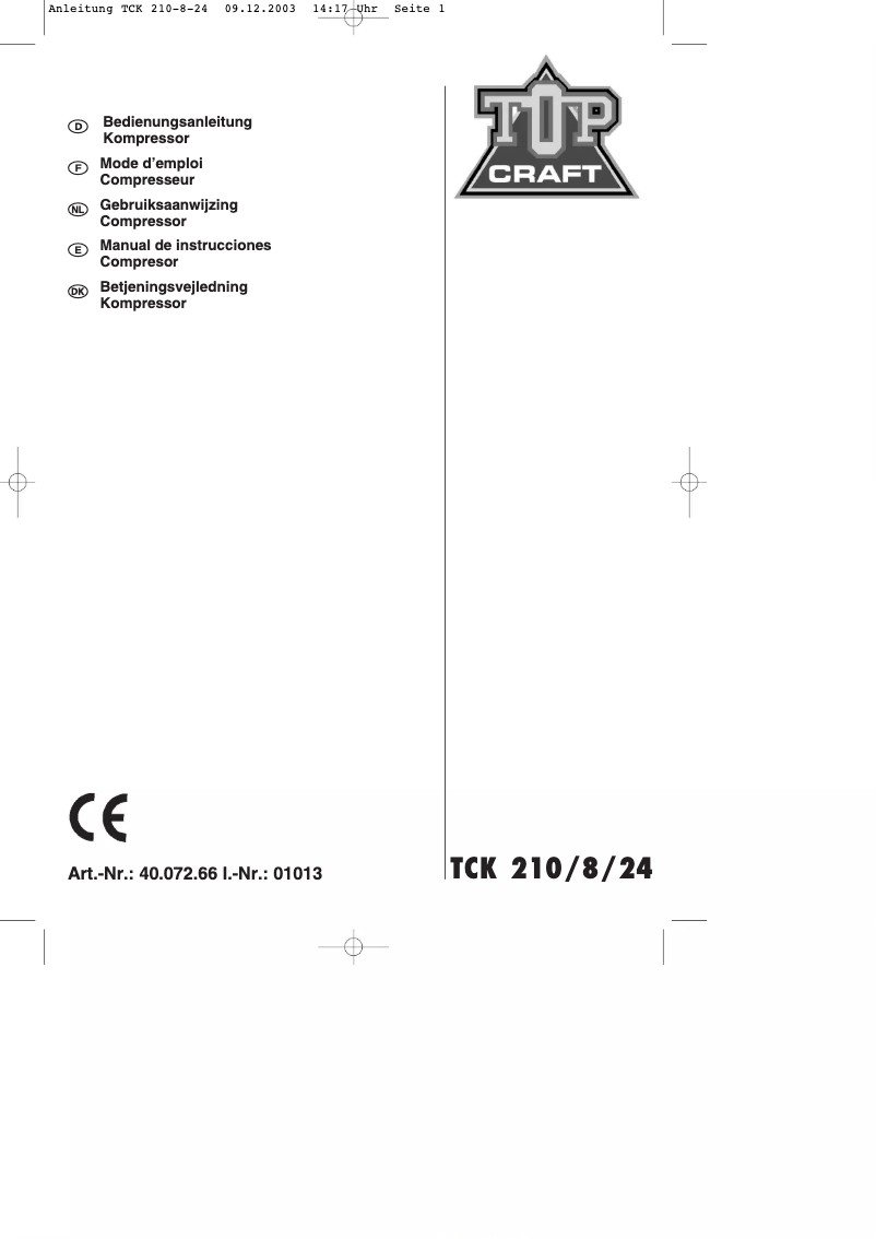 Page n°1 - Manuel utilisateur Topcraft TCK 210/8/24