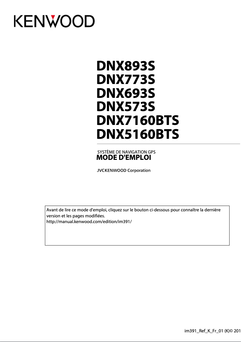 Page n°1 - Manuel utilisateur Kenwood DNX573S