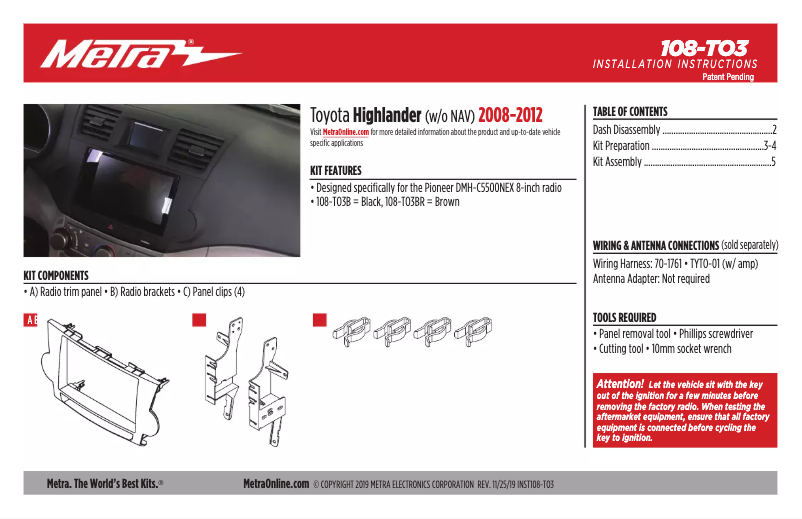 Page n°1 - Guide d'installation Metra 108-TO3B