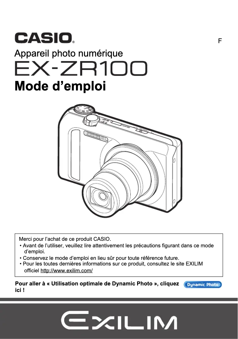 Image de la première page du manuel de l'appareil Exilim EX-ZR100