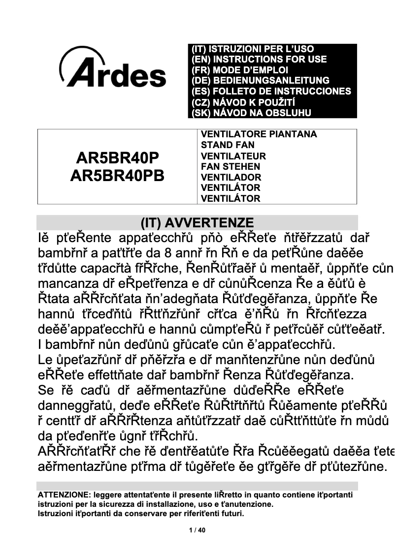 Image de la première page du manuel de l'appareil AR5BR40P