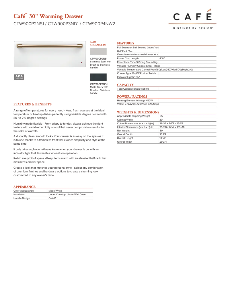 Page 1 de la notice Fiche technique GE CTW900P4NW2