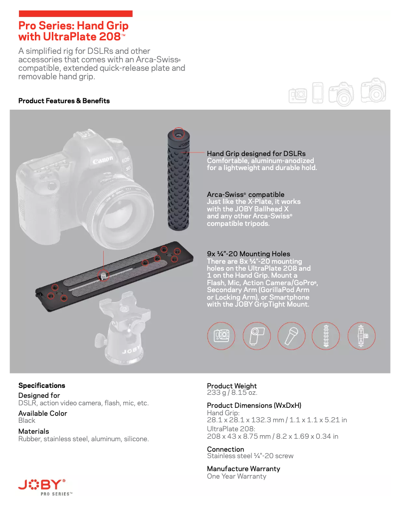 Page 1 de la notice Manuel utilisateur Joby Suction Cup & GorillaPod Arm