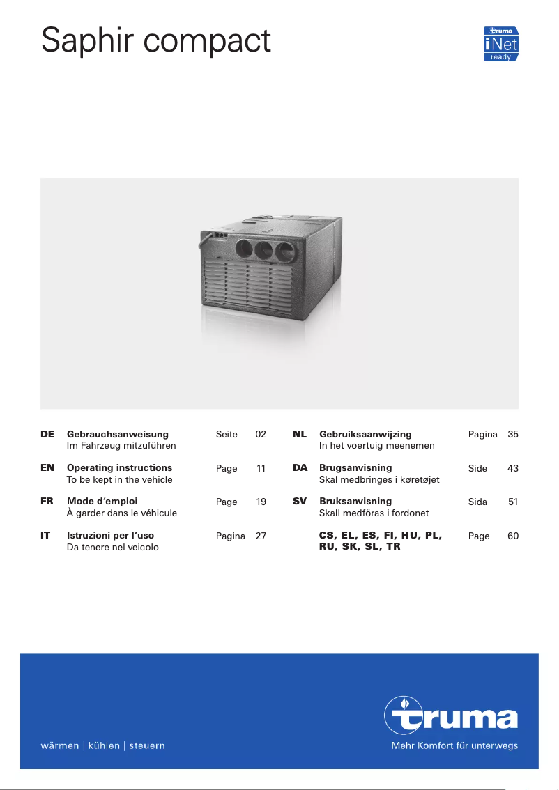 Page 1 de la notice Manuel utilisateur Truma Saphir compact