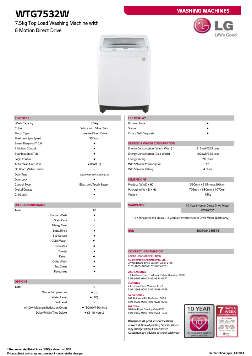 Image de la première page du manuel de l'appareil WTG7532W