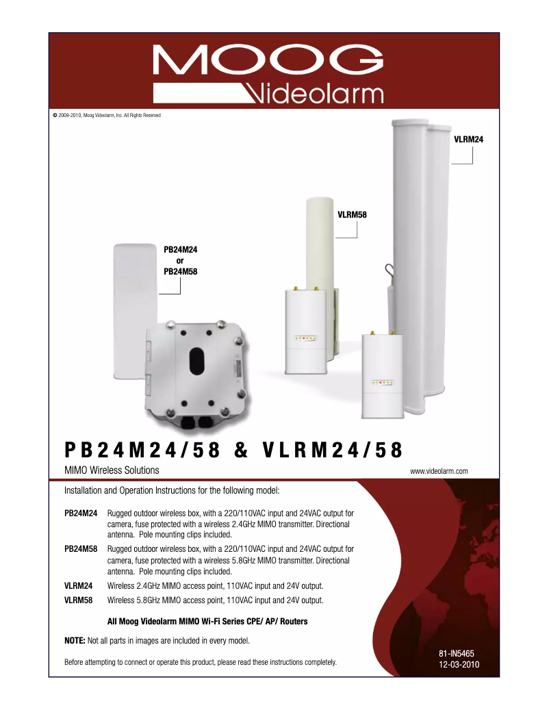 Page n°1 - Manuel utilisateur Moog VLRM24