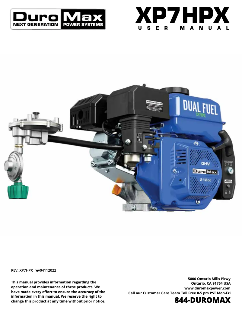 Page n°1 - Manuel utilisateur DuroMax XP7HPX