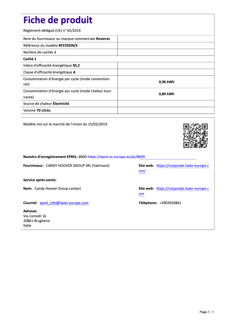 Image de la première page du manuel de l'appareil RFS 702 IN