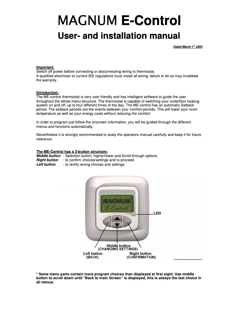 Page 1 de la notice Manuel utilisateur Magnum E-Control
