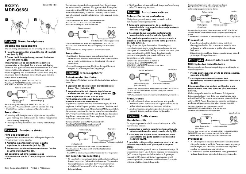 Image de la première page du manuel de l'appareil MDR-Q55SL