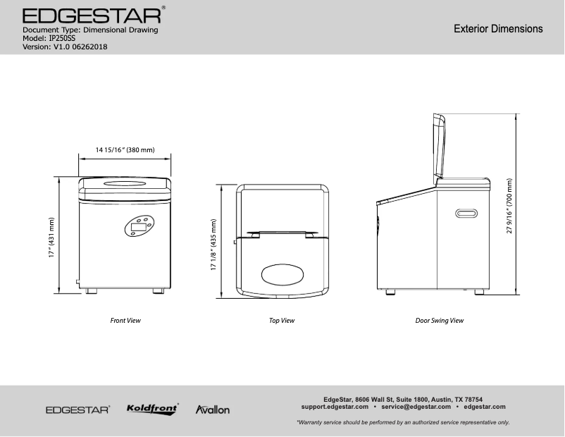 Page 1 de la notice Fiche technique EdgeStar IP250