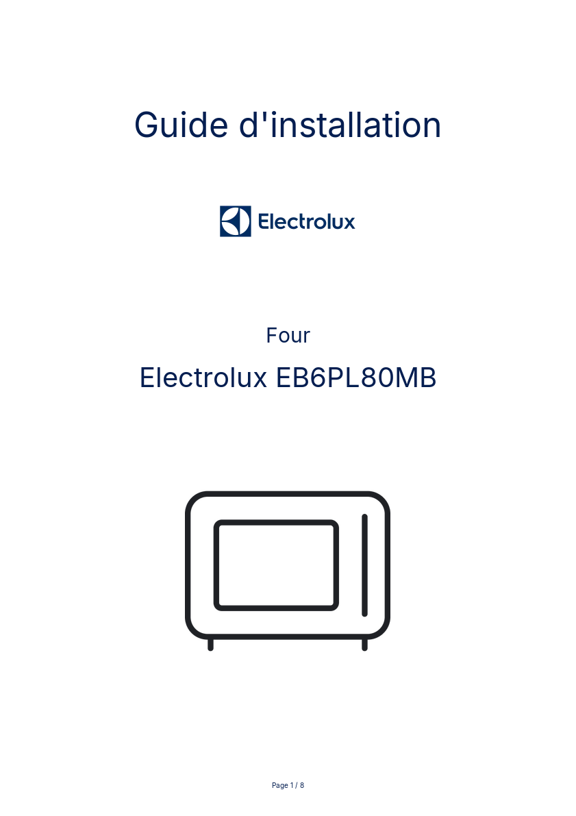 Page n°1 - Guide d'installation Electrolux EB6PL80MB