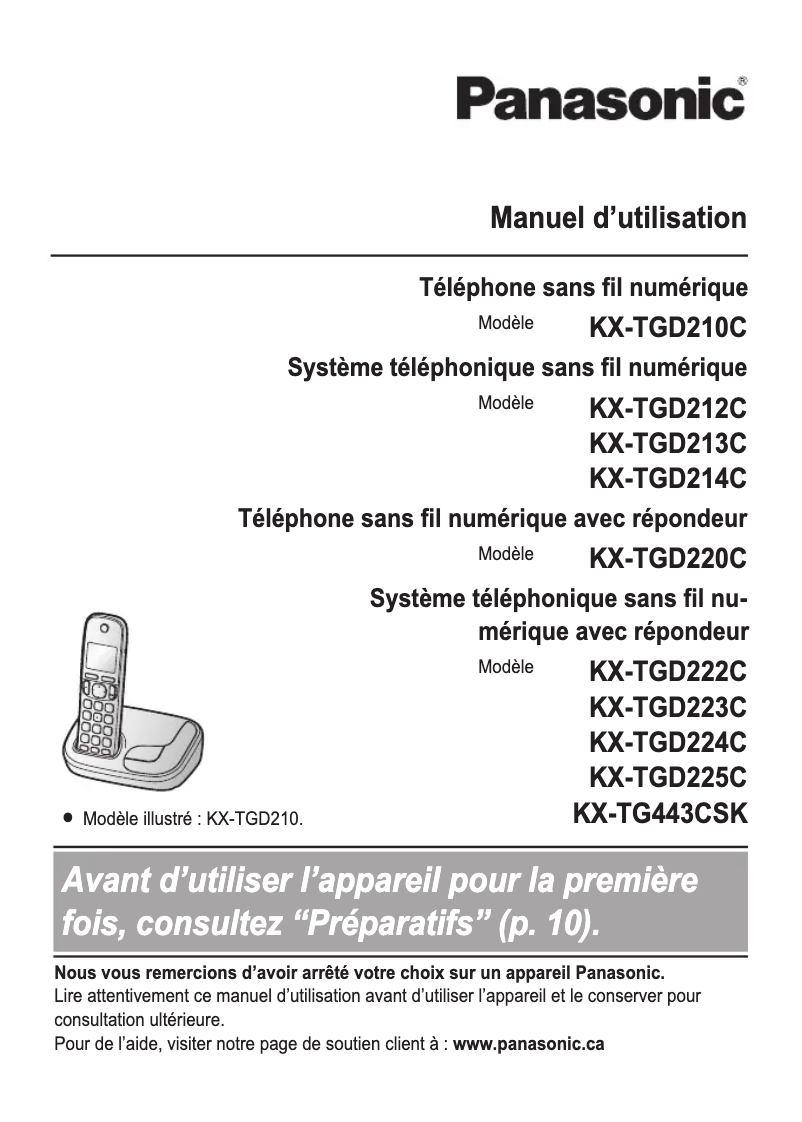 Imagen de la primera página del manual del dispositivo KX-TGD210