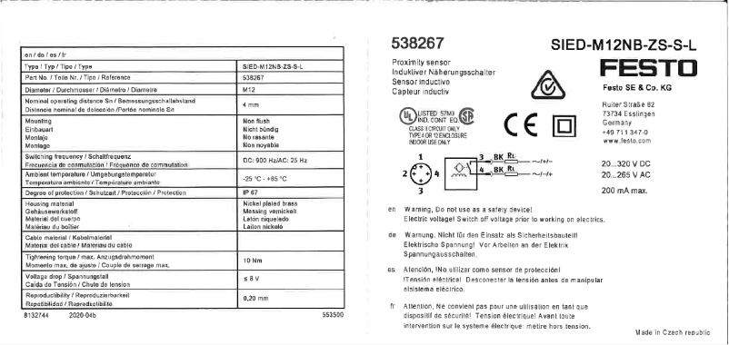 Page 1 de la notice Manuel utilisateur Festo SIED-M12NB-ZS-S-L