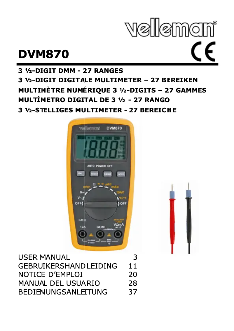 Page 1 de la notice Manuel utilisateur Velleman DVM870
