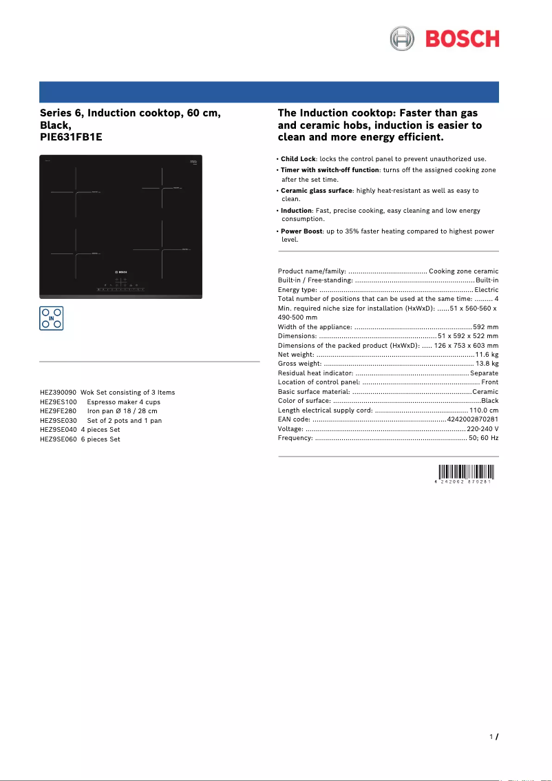 First page image of the manual for PIE631FB1E