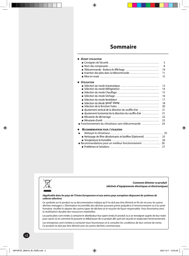 Page 1 de la notice Manuel utilisateur Samsung AQ09NSAX