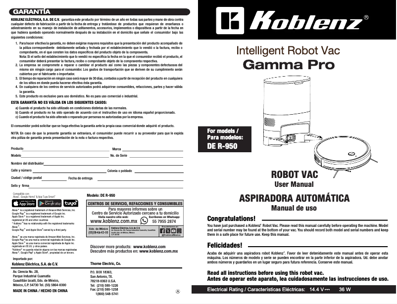 Page 1 de la notice Manuel utilisateur Koblenz Gamma PRO DE R-950