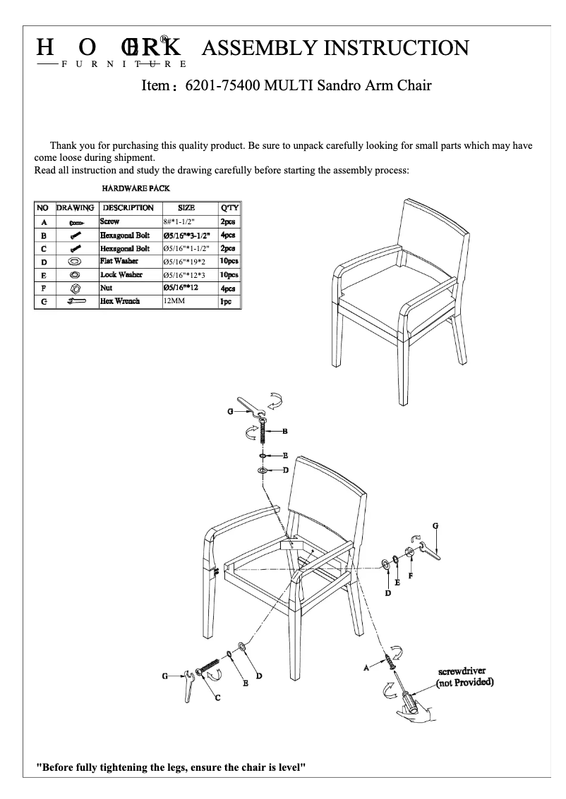Page n°1 - Manuel utilisateur Hooker 6201-75400 MULTI