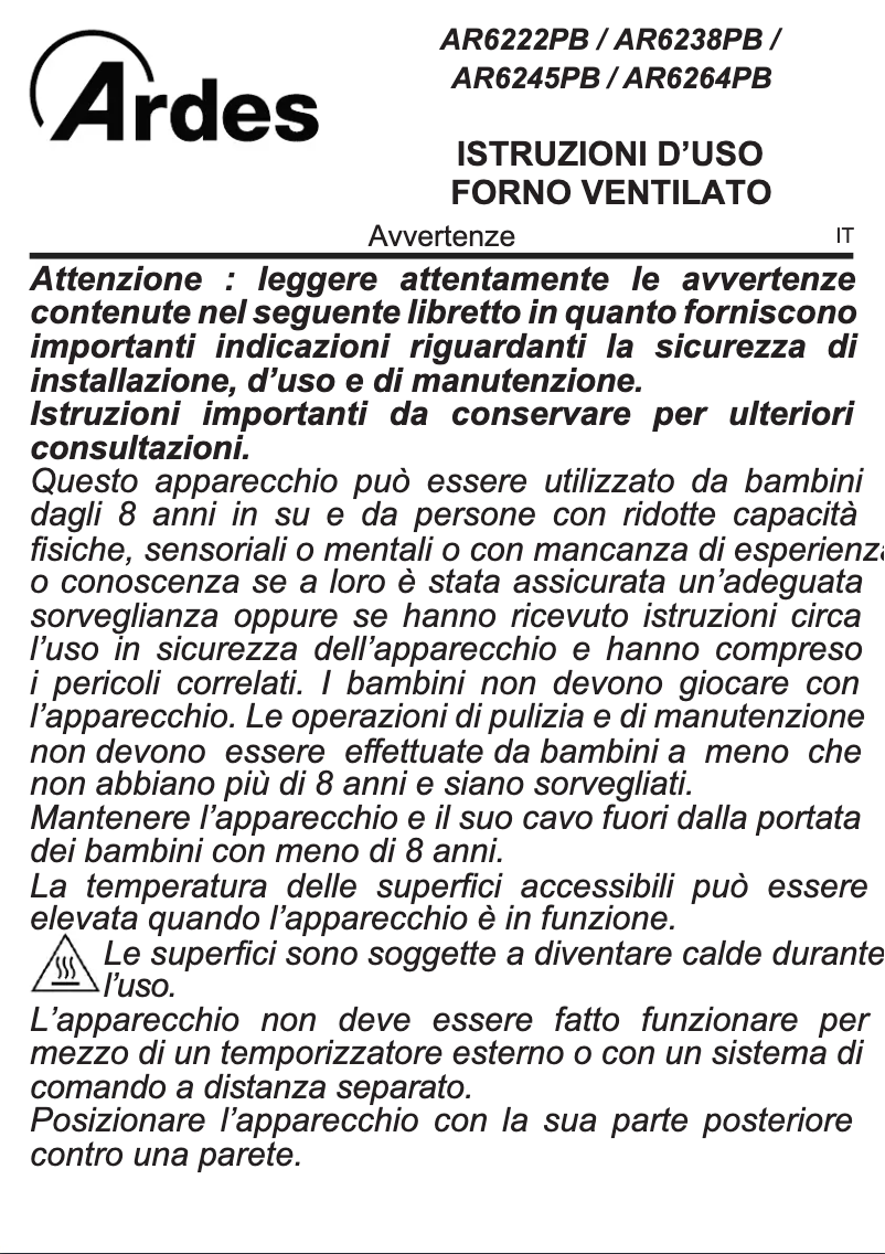 Page 1 de la notice Manuel utilisateur Ardes AR6264PB