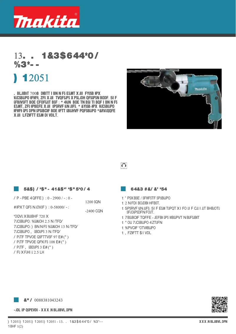 Page 1 de la notice Fiche technique Makita HP2051