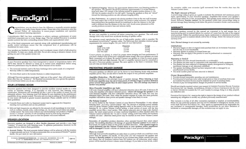 Page 1 de la notice Manuel utilisateur Paradigm Monitor 3 v3