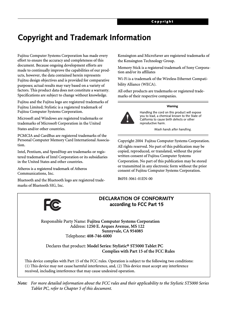 Page 1 de la notice Manuel utilisateur Fujitsu Stylistic ST5020D