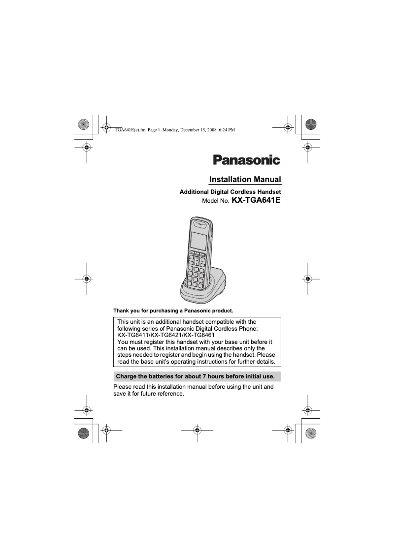 Image de la première page du manuel de l'appareil KX-TGA641E
