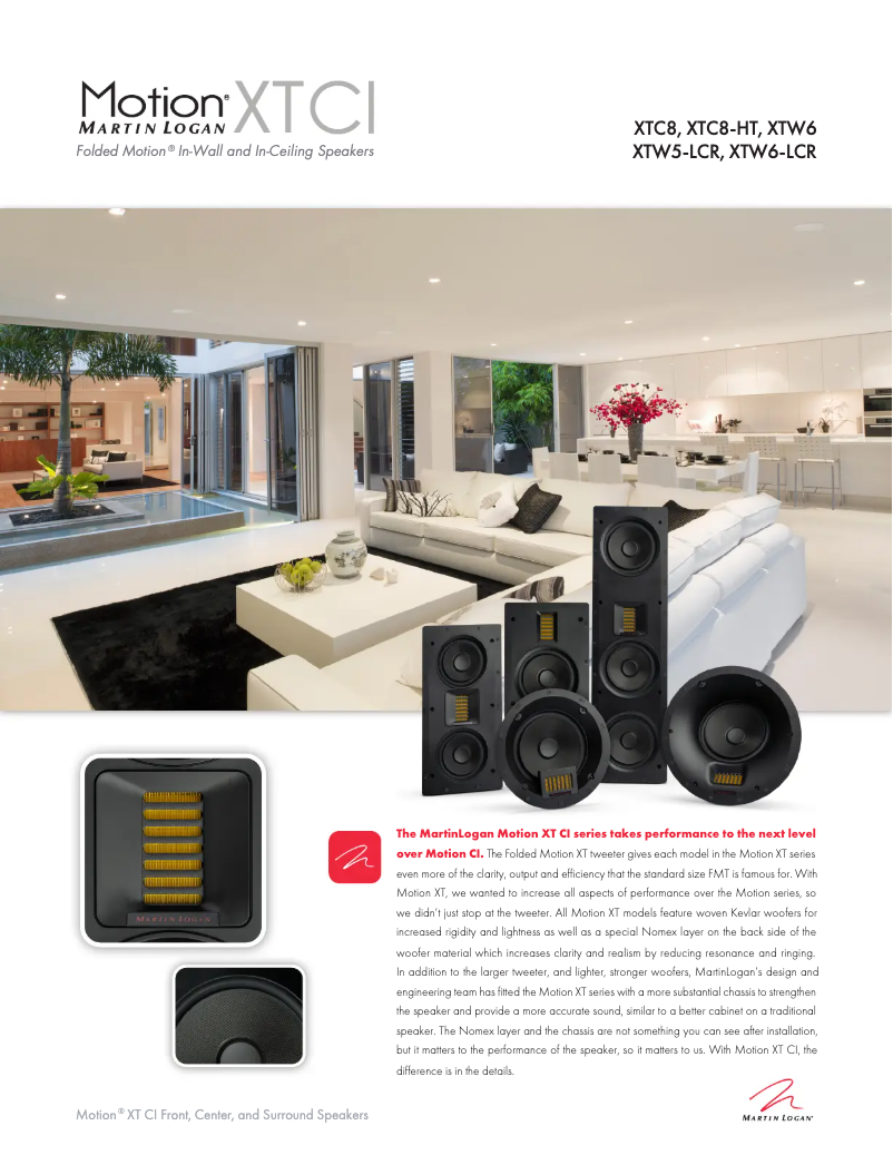 Page 1 of the manual Technical Sheet Martin Logan Motion XTW6-LCR