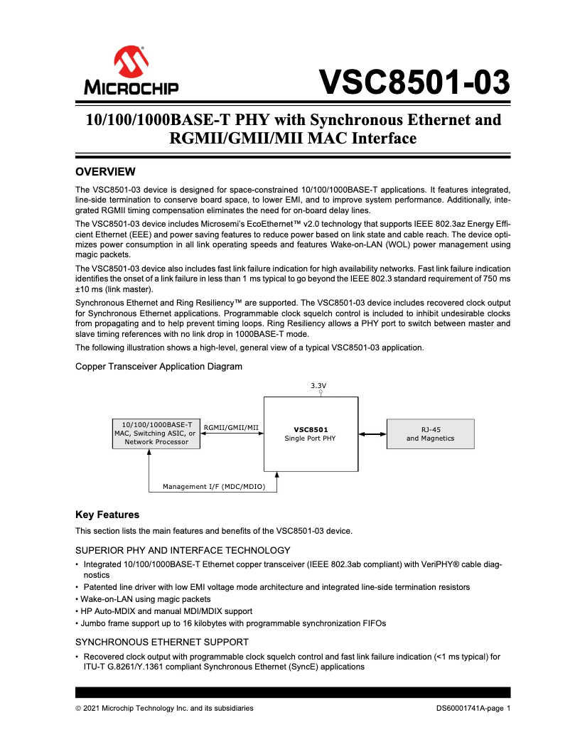 Imagen de la primera página del manual del dispositivo VSC8501