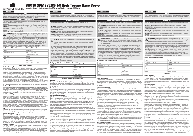 Page n°1 - Manuel utilisateur Spektrum S6285