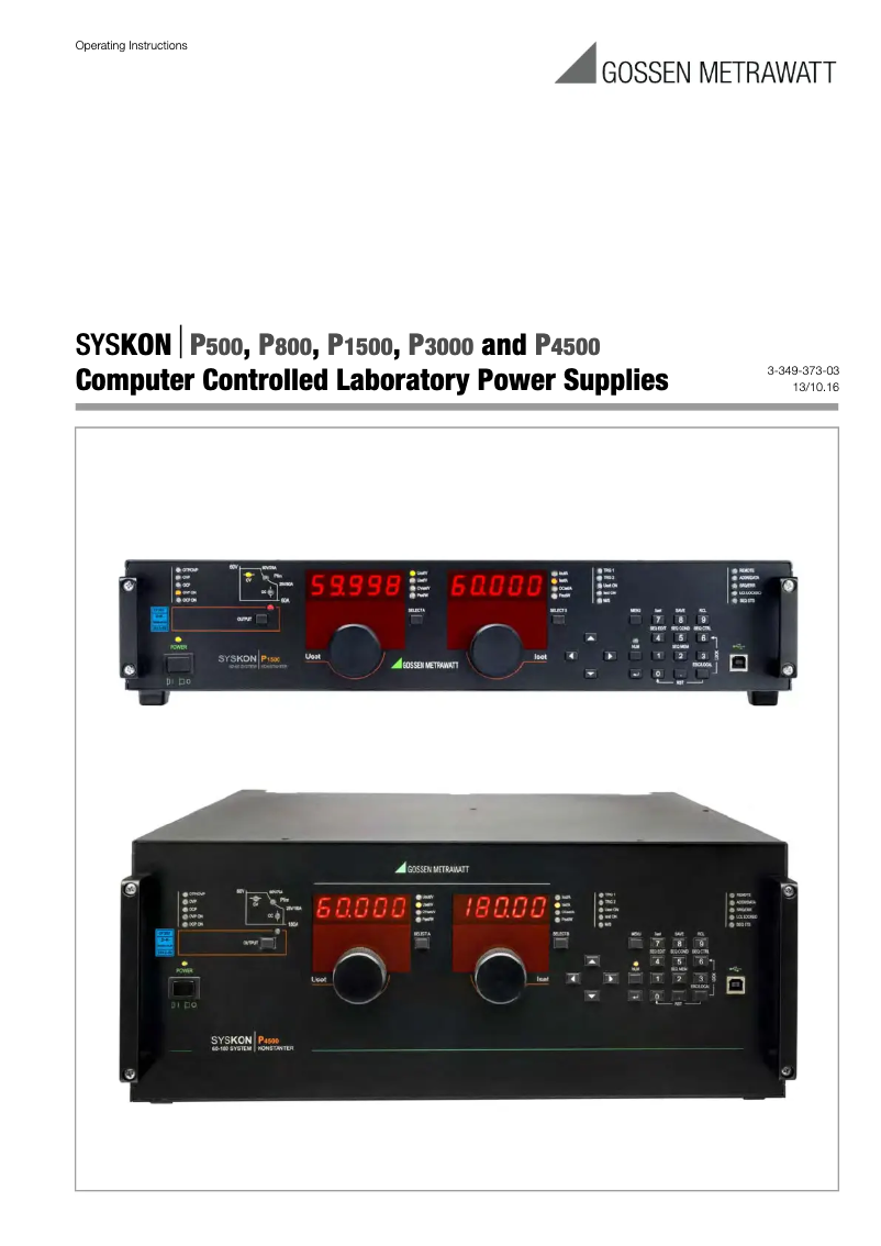 Page 1 de la notice Manuel utilisateur Gossen Metrawatt SYSKON P1500