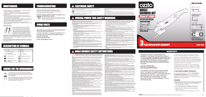 Page 1 de la notice Mode d'emploi Ozito AGB-1200