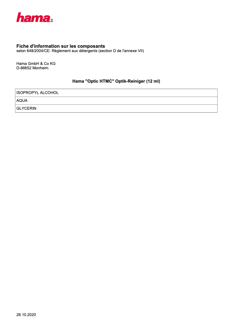 Page 1 de la notice Manuel utilisateur Hama Optic HTMC Dust Ex