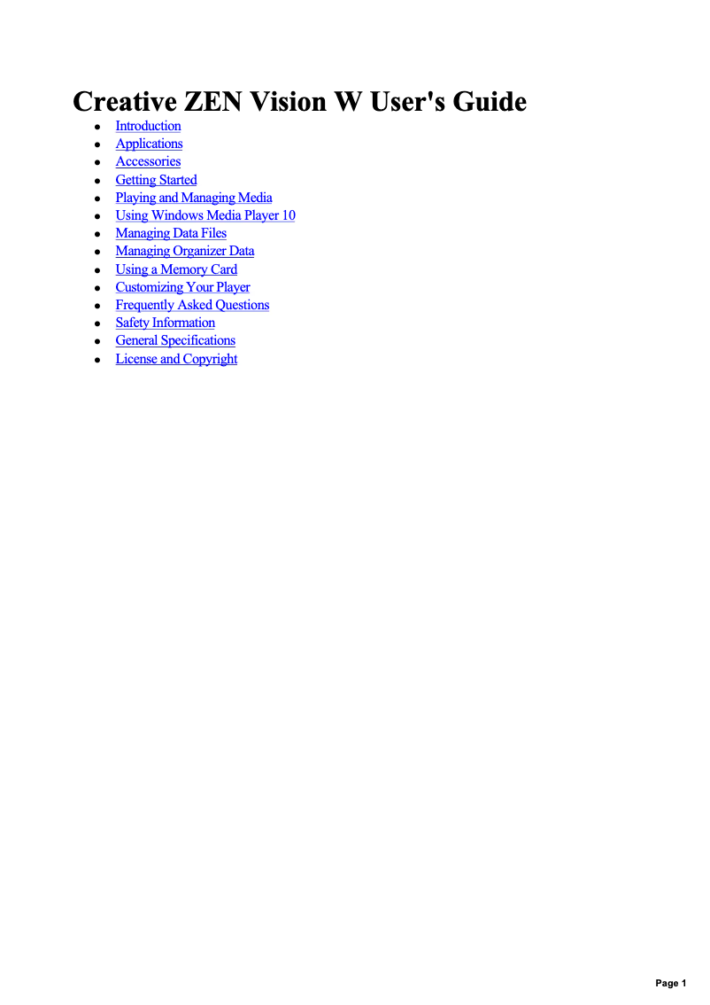 Image de la première page du manuel de l'appareil Zen Vision