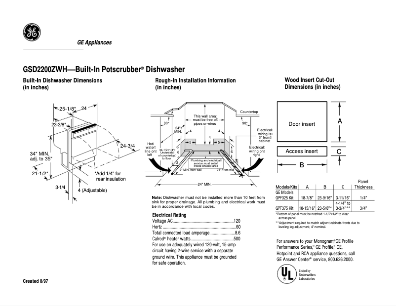 Page 1 de la notice Fiche technique GE GSD2200ZWH