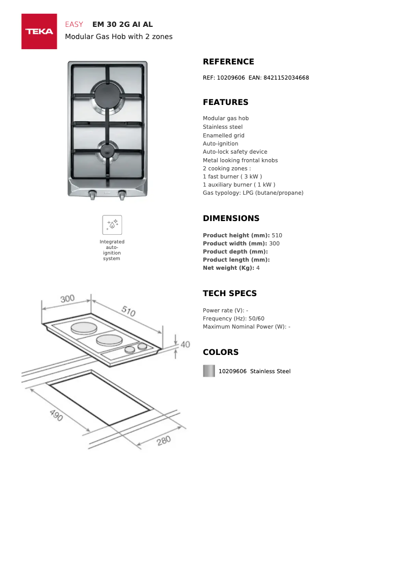 Page n°1 - Fiche technique Teka EM 30 2G AI AL