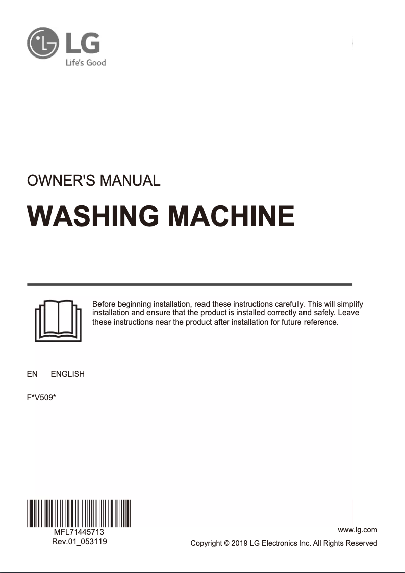 Page 1 de la notice Manuel utilisateur LG F4V509WS