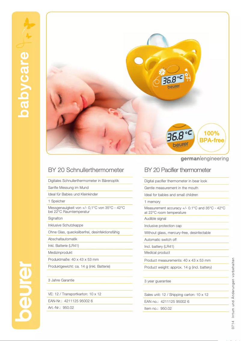 Page 1 de la notice Fiche technique Beurer BY 20