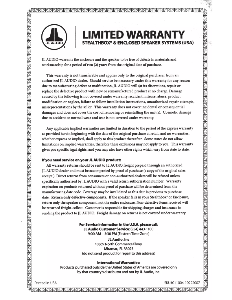 Page 1 de la notice Manuel utilisateur JL Audio CS112TG-TW3