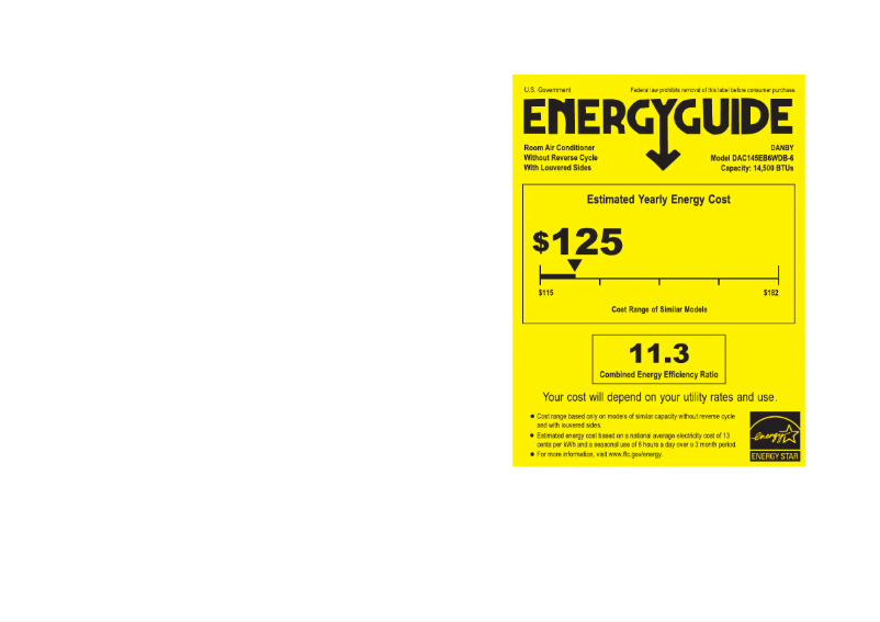 Page 1 de la notice Label énergétique Danby DAC145EB6WDB-6