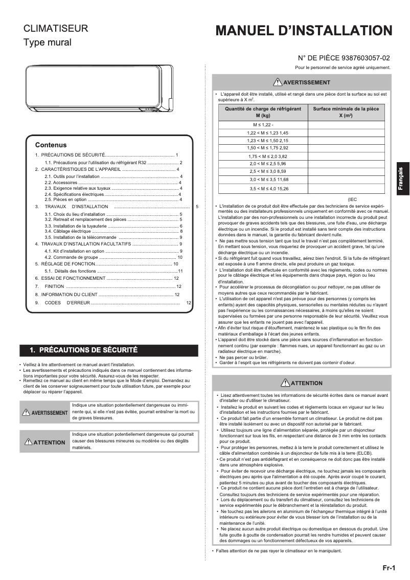 Page 1 de la notice Manuel utilisateur Fujitsu ASHG07KGTB