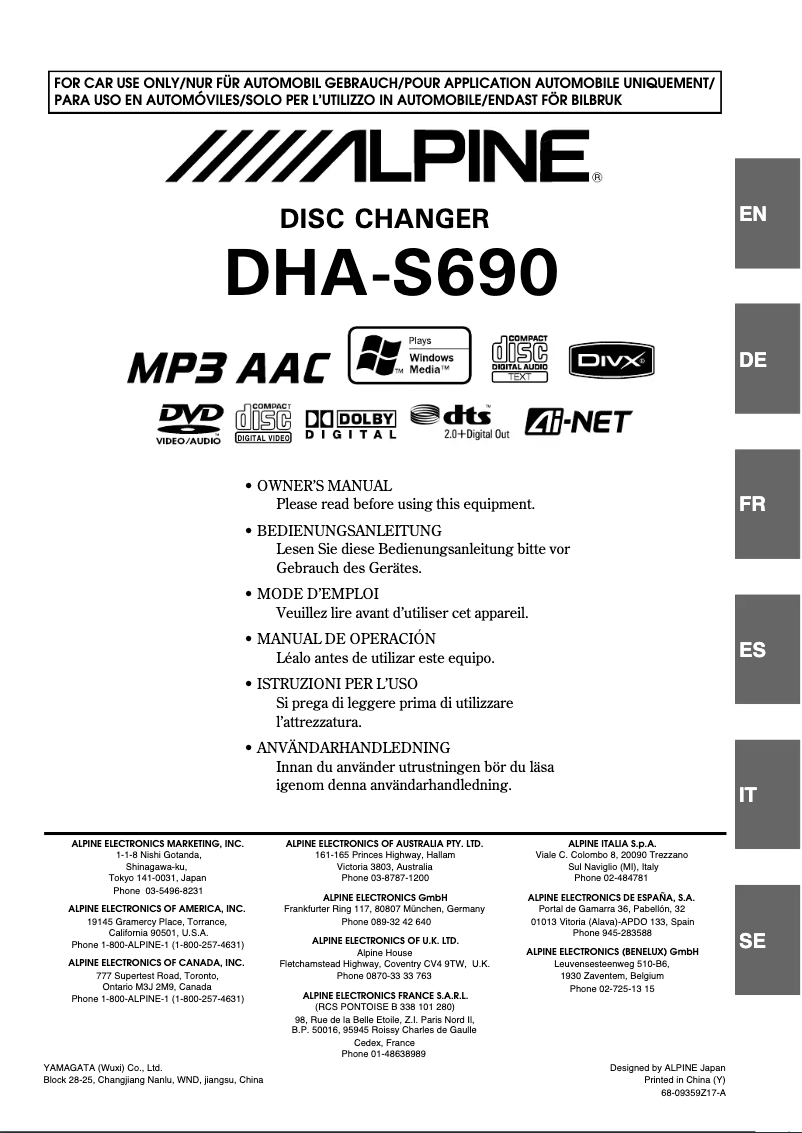 Page 1 de la notice Manuel utilisateur Alpine DHA-S690