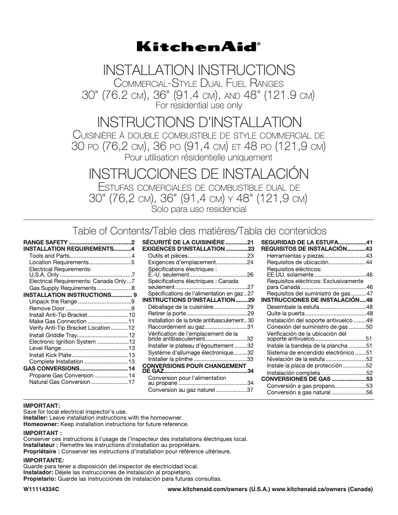 Page n°1 - Guide d'installation KitchenAid KFDC558JMB