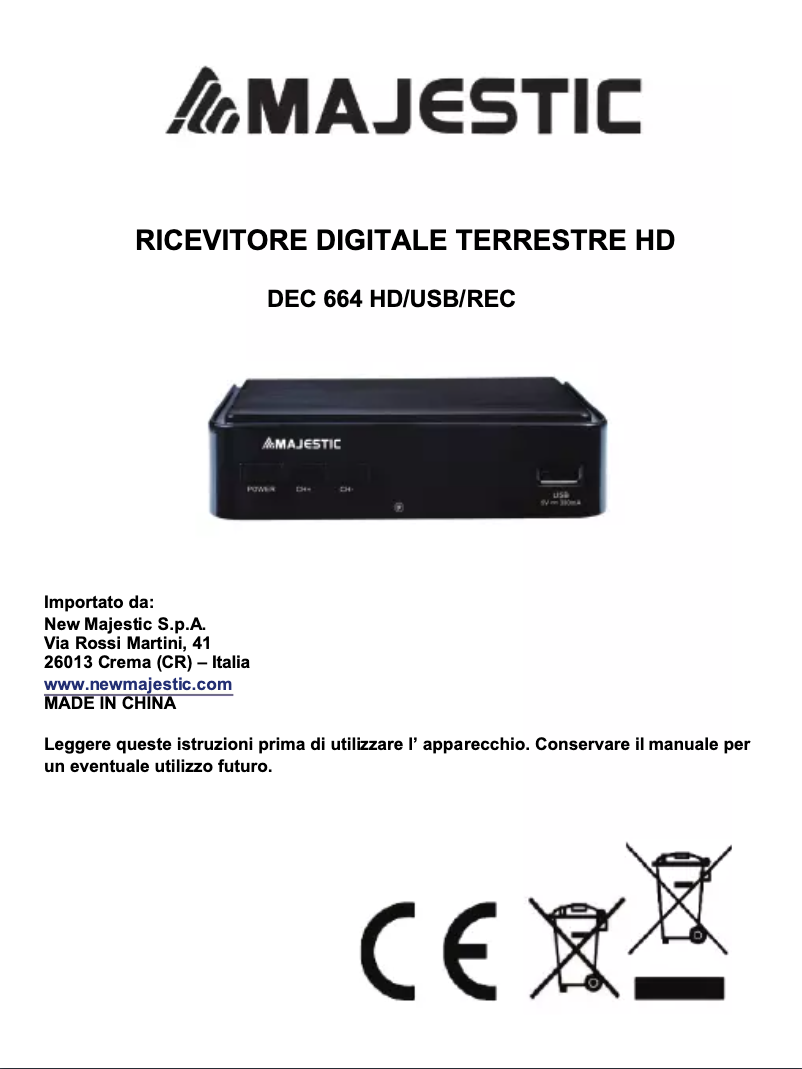 Page n°1 - Manuel utilisateur Majestic DEC-664 HD/USB/REC