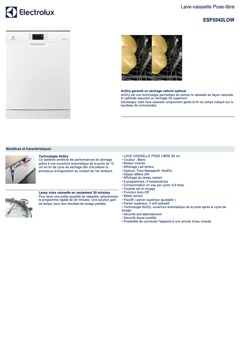 Image de la première page du manuel de l'appareil ESF5542LOW