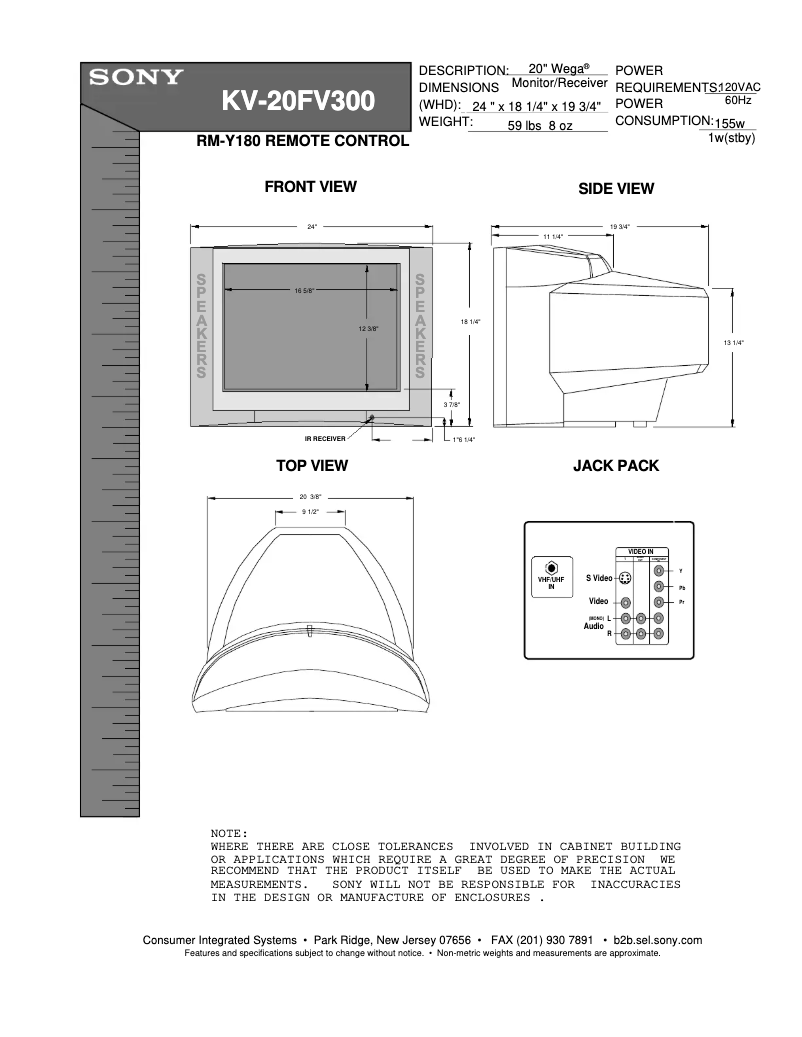 Page 1 de la notice Guide d'installation Sony KV-20FV300