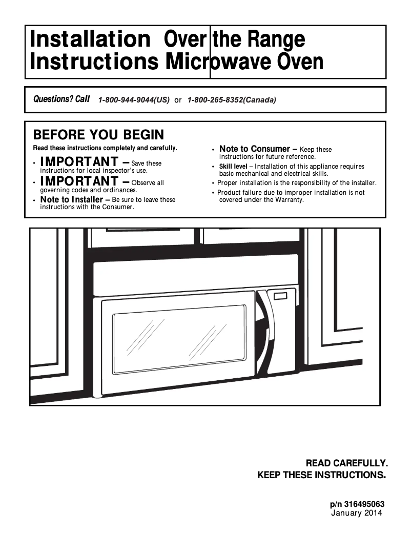 Page n°1 - Guide d'installation Frigidaire CFMV152KB